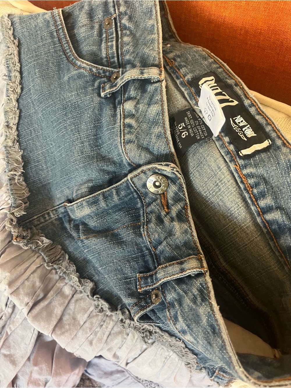 Denim-Waist Lavender Tiered Lace Skirt - Picture 2 of 2